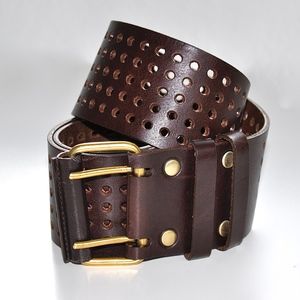 Brown Leather Belt with Gold Buckle